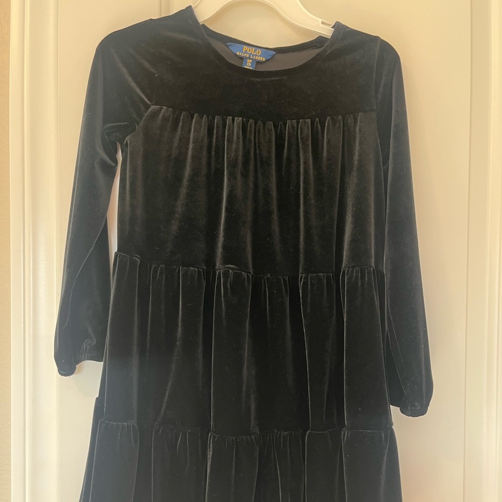 Polo by Ralph Lauren Black Velvet Kids Dress Size Small - 7